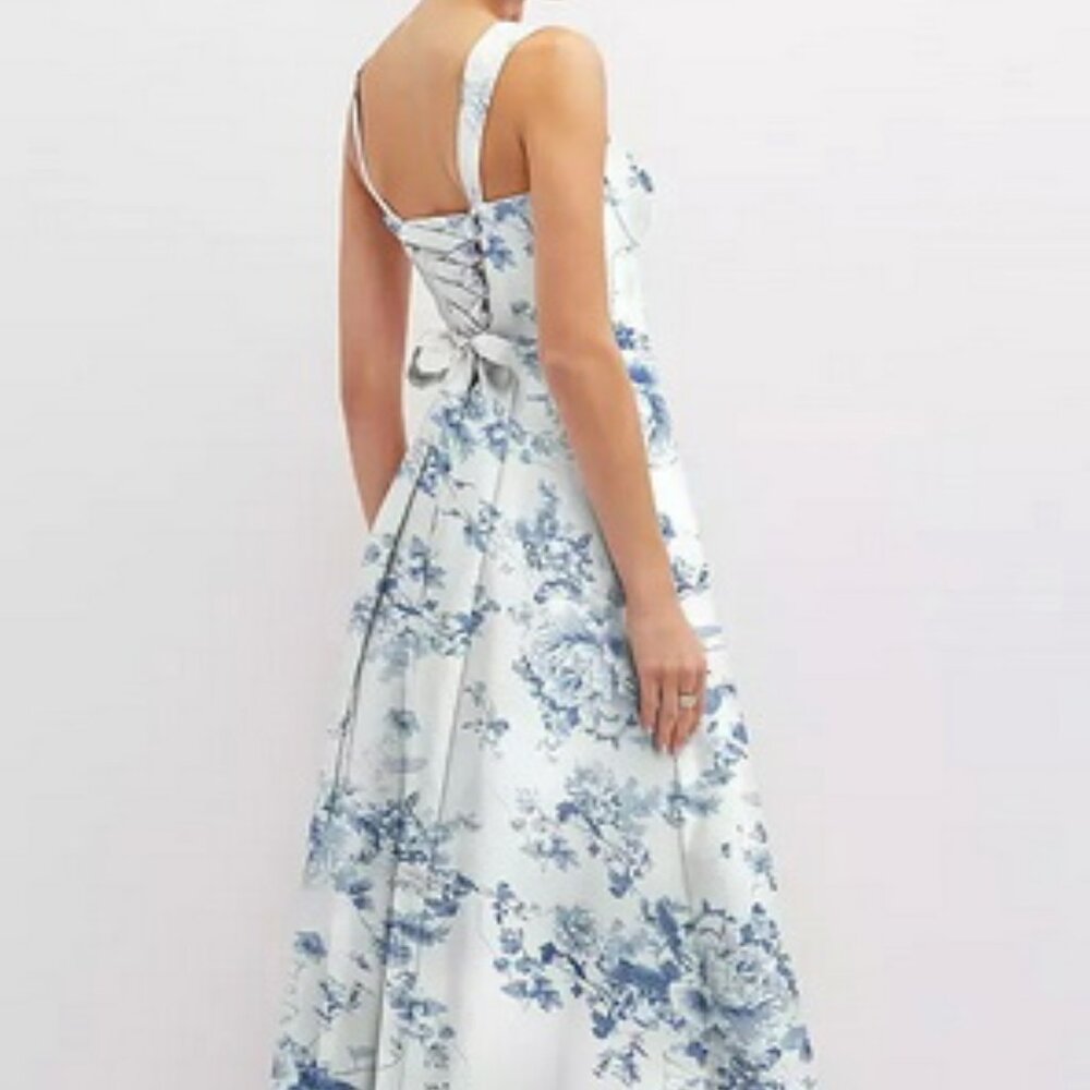 Alfred Sung Cottage Rose Larkspur Bustier Tie Back Gown D852FP - Picture 5 of 6